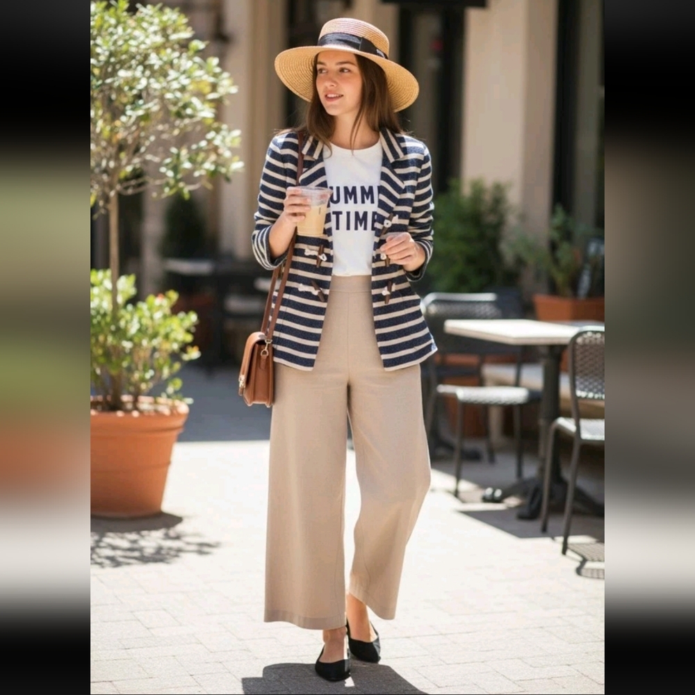 Quicksilver Cotton Beige Blue Striped Jacket Size Small
